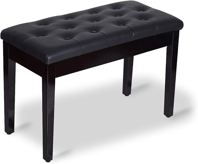 Piano Bench with Padded Cushion and Music Book Storage Compartment, Duet Wooden Seat, 13.7 x 29.5 x 20 inches, Load 440lb Black