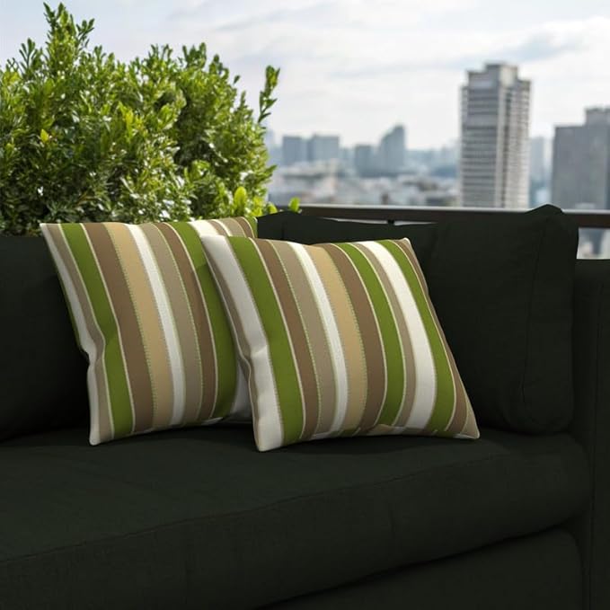 Covers & All Sunbrella Indoor/Outdoor Throw Pillows, Square Throw Pillows Inserts with Covers Set of 2 (Complement Cilantro, 16x16)