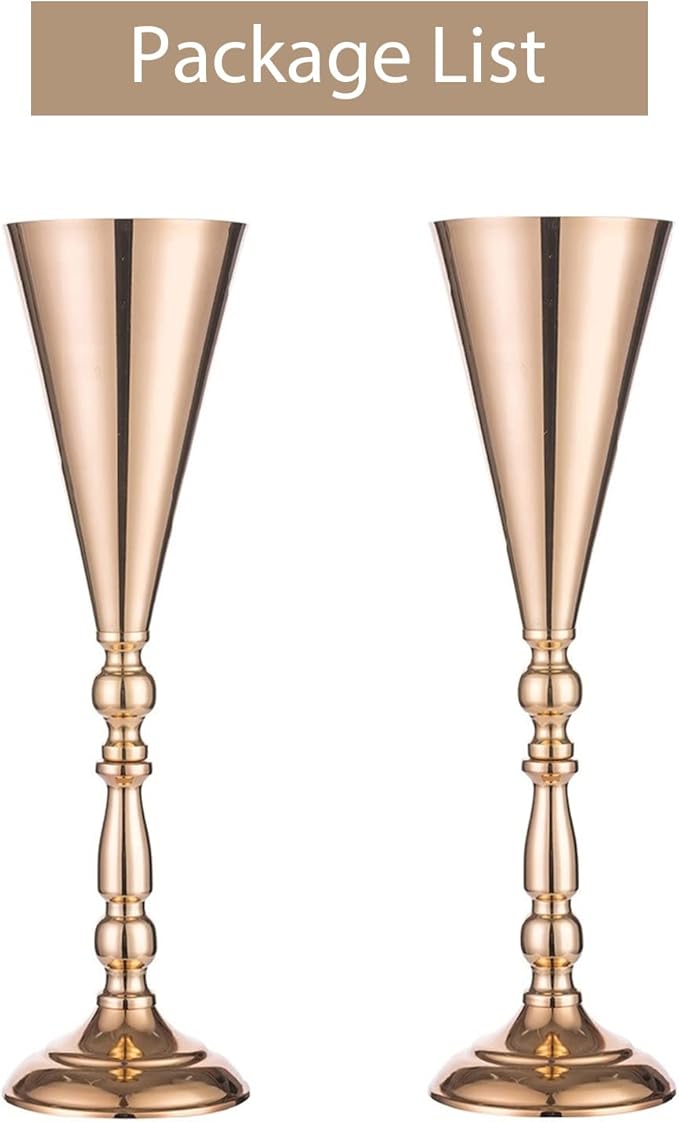 Sziqiqi Trumpet Floral Centerpiece Riser Stand for Wedding Reception Centerpieces Party Event Anniversary Birthday Decoration Flower Arrangement Pack of 2, Rose Gold 16.5in