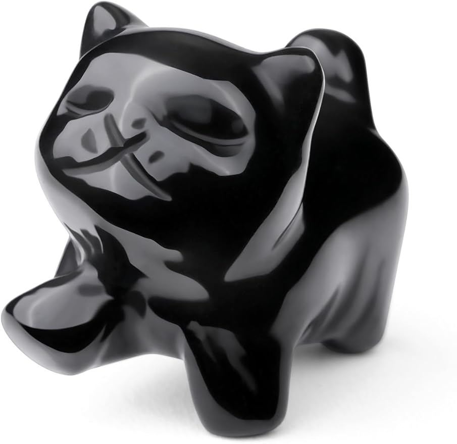 Jovivi Natural Black Obsidian Crystal Cat Statue Home Decor Carved Gemstone Cat Figurines Collectibles Pocket Sculpture Pet Memorial Decorative Ornament Gift for Cat Lovers