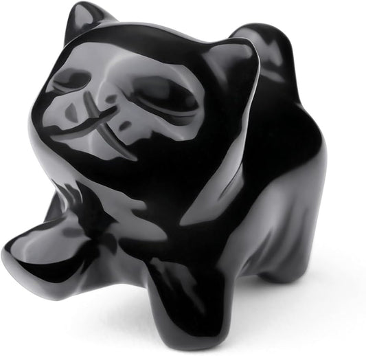 Jovivi Natural Black Obsidian Crystal Cat Statue Home Decor Carved Gemstone Cat Figurines Collectibles Pocket Sculpture Pet Memorial Decorative Ornament Gift for Cat Lovers