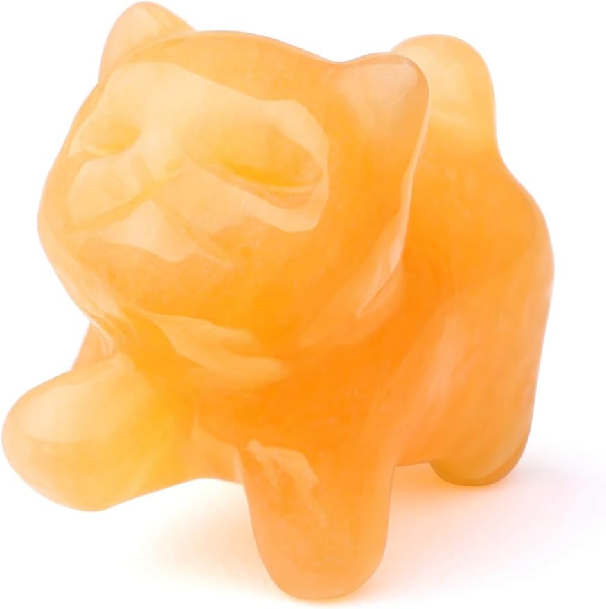 Jovivi Natural Topaz Crystal Cat Statue Home Decor Carved Gemstone Cats Figurine Collectibles Pocket Sculpture Pet Memorial Decorative Ornament Gift for Cat Lovers