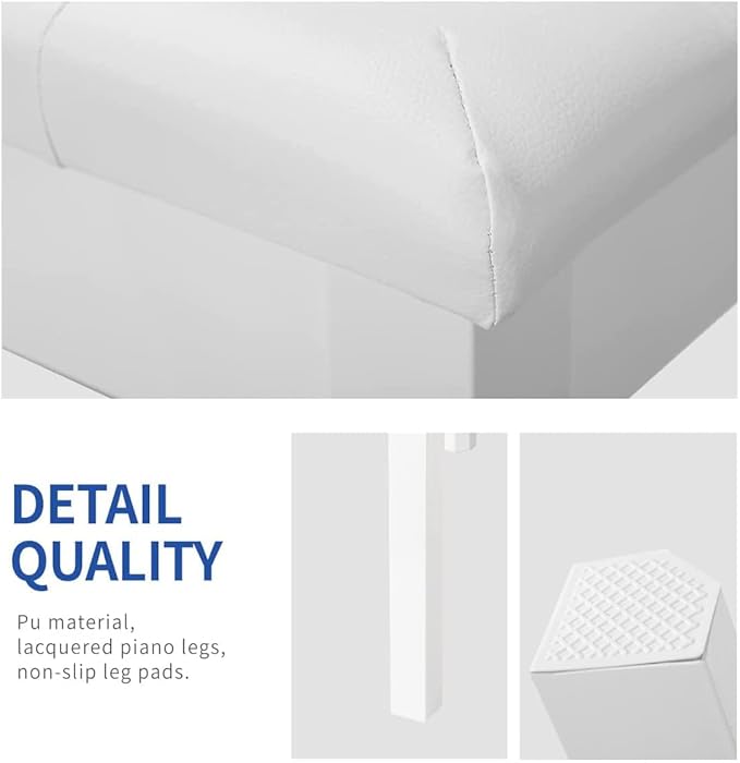 AODSK Piano Bench with Padded Cushion and Storage Compartment for Music Books,Solid Wood Keyboard Bench Duet Piano Bench,White Piano Stool,29.13''x12.99''x18.11 Inches