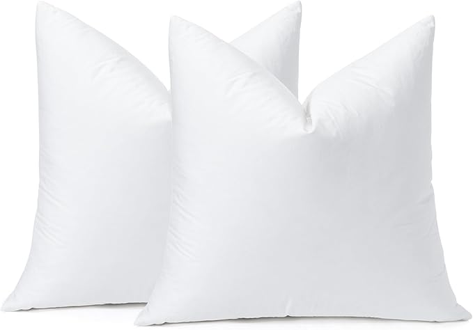 OTOSTAR Pack of 2 Down and Feather Throw Pillow Inserts, 20 x 20 Soft Fluffy Square Pillow Inserts with 100% Cotton Cover Decorative Pillows for Sofa Couch Bed-White