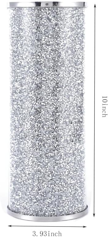 Silver Glass Vase for Flowers, Large 10in Crushed Diamond Vase, Luxurious Fresh Flower Vase for Home Decor, Bedroom, Living Room, Office, Wedding, Party, Dining Table