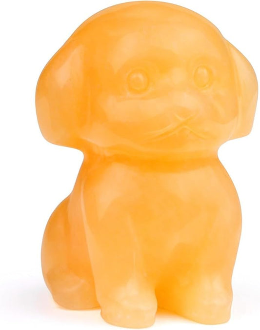Jovivi Natural Topaz Crystal Sitting Dog Statue Home Decor 1.6" Carved Gemstone Puppy Dog Figurines Pocket Sculpture Reiki Healing Stones Decorative Ornament Gift
