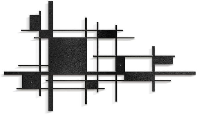 SIGNLEADER Metal Wall Decor Mondrian Geometric Minimalist Modern Luxury Wall Sculpture Hangings 3D Statue Home Decoration for Living Room, Bedroom, Bathroom, Kitchen, Fireplace, Office - 24" Black
