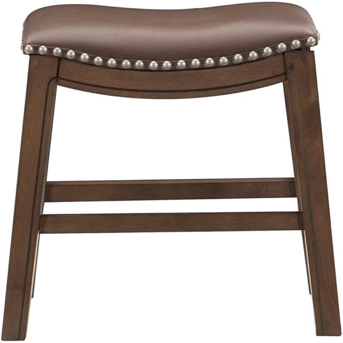 Pemberly Row 18" Faux Leather Saddle Dining Stool in Brown