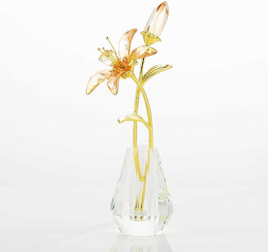 Movdyka Champagne Crystal Lily Flower Figurine with Stems - Handmade Collectible Statue for Decoration Mothers Day Centerpiece Valentines Day Bridal Shower Gift