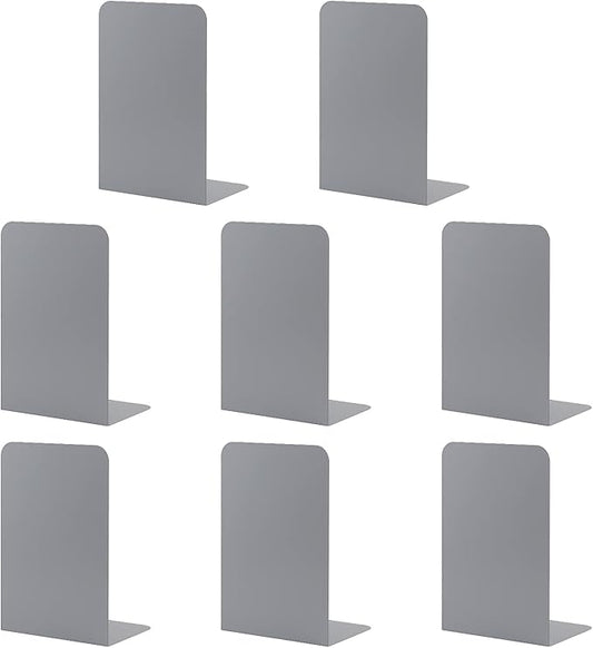 MSDADA Bookends, Book Ends for Book Shelves, Bookends for Office, Book Ends for Heavy Books, Metal Bookend Supports, Modern Minimalist Style Bookends, Grey(4 Pairs/8pcs)