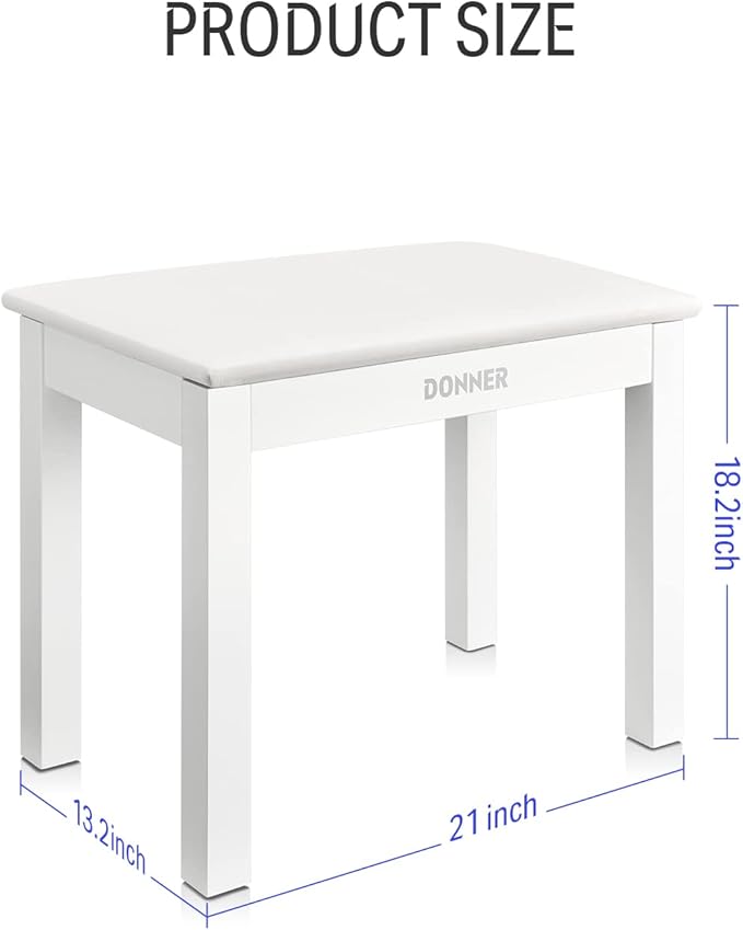 Donner Piano Bench with Storage, Solid Wood Keyboard Bench Piano Bookcase Stool Chair Seat with High-Density Suede Cushion, White