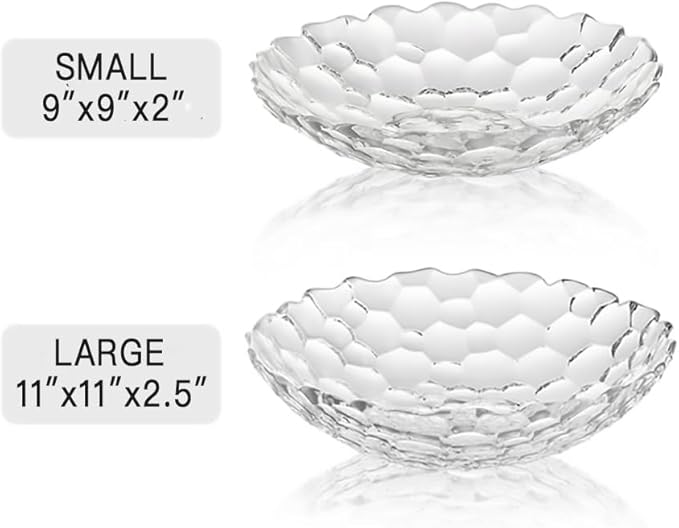 2 Pack Glass Fruit Bowl, Fruit Basket Holder, Crystal Fruit Bowl, Dessert Plate,Decorative Pedestal Bowl,for Table Décor for Home,Office, Wedding Decor, Fruit, Snack, Dessert (Large+Small,Clear)
