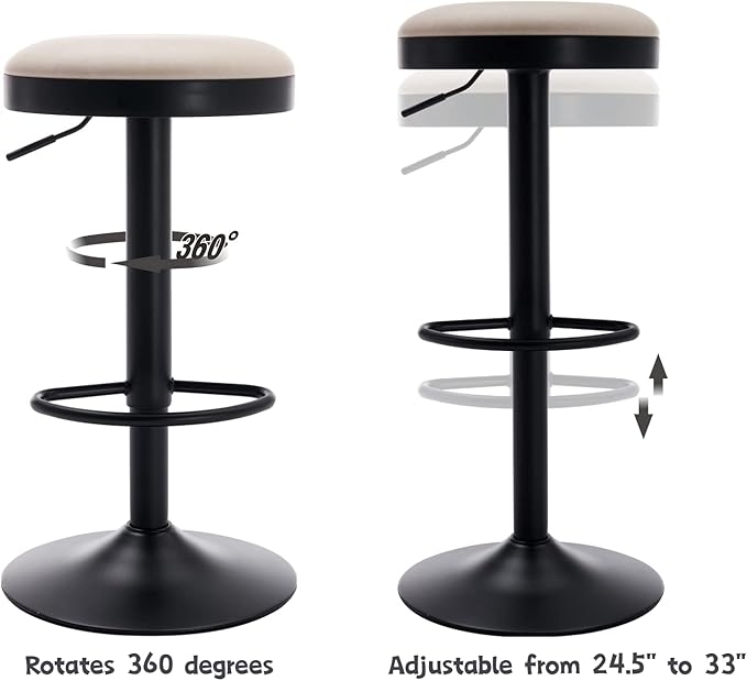 CIMOTA Swivel Round Bar Stools Set of 1 Backless Adjustable Counter Height Barstools Modern Industrial PU Leather Bar Stool Chair for Kitchen/Home Bar/Pub/Bistro/Office, Retro Beige