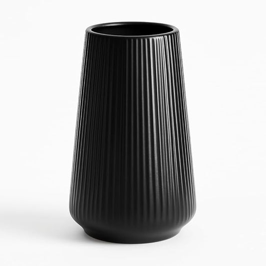 Black Ceramic Vase – Frosted Elegant Flower Vase for Pampas Grass, Dried or Fresh Flowers, Modern Minimalist Farmhouse Home Decor for Living Room, Dining Table, Wedding Centerpiece