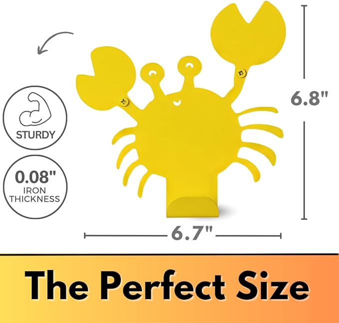 Cute Crab Wall Hook – Heavy-Duty Metal Hook for Hanging Coats, Backpacks, Towels & More – Fun Kids’ Wall Hooks for Bedroom, Playroom, Nursery & Bathroom – Decorative & Durable (Yellow)