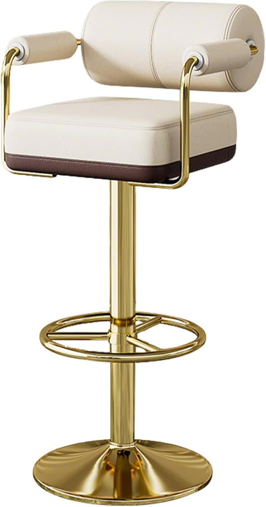 Extra Tall Bar Stools Swivel Counter Height Chair for Kitchen Island Modern Black Leather Adjustable Barstool with Arms,White