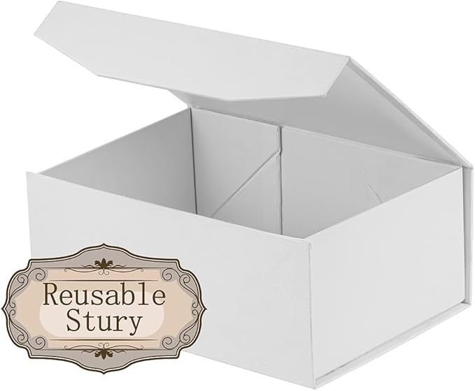 Upgrade 1PCS White Gift Box 9.5x7x4 Inches, Sturdy Gift Box with Lid for Gift Packaging, Foldable Magnetic Closure Storage Boxes, Bridesmaid Proposal Box, Rectangle Collapsible Box