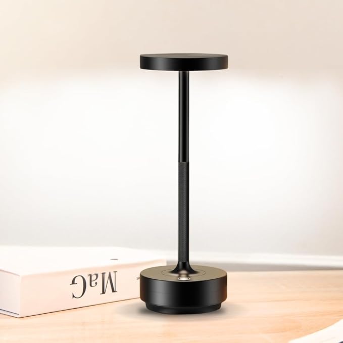 Cordless Table Lamp Rechargeable - Waterproof, Touch 3-Color Lighting Portable LED Table Light for Outdoor,Patio,Restaurant.(Black)