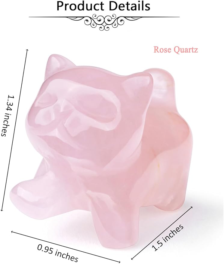 Jovivi Natural Rose Quartz Crystal Cat Statue Home Decor Carved Gemstone Cats Figurine Collectibles Pocket Sculpture Pet Memorial Decorative Ornament Gift for Cat Lovers