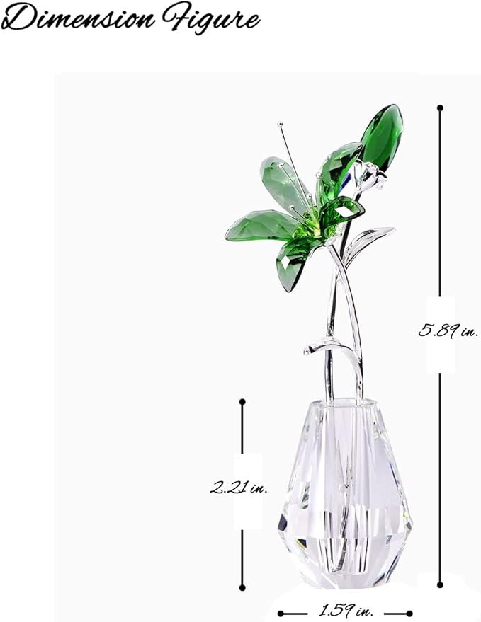 Movdyka Crystal Lily Flower Figurine with Stems, Handmade Collectible Statue for Decoration Mothers Day, Centerpiece, Valentines Day, Bridal Shower Gift Green