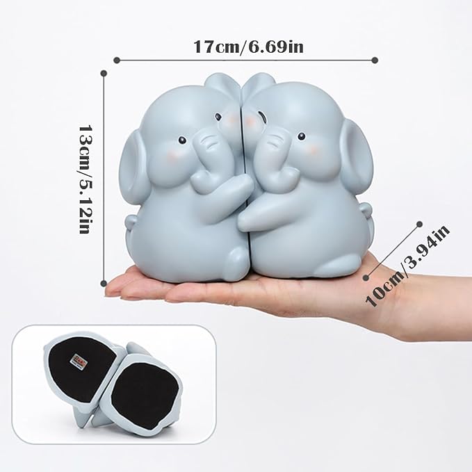 Cute Hug Elephants Decorative Bookends, Unique Book Ends to Hold Books Creative Resin Book Holder Stopper for Home Office Desk Bookshelf Decoration