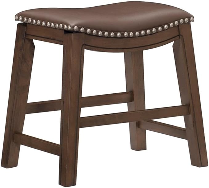 Pemberly Row 18" Faux Leather Saddle Dining Stool in Brown