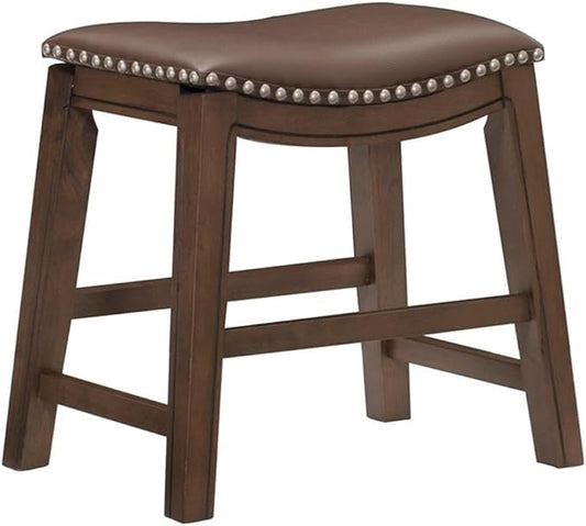 Pemberly Row 18" Faux Leather Saddle Dining Stool in Brown