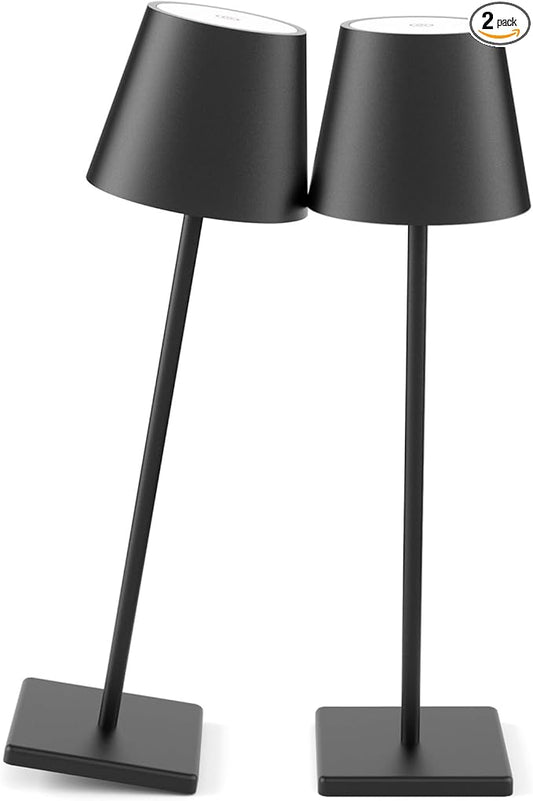 2 Pack Cordless LED Table Lamp Black, 5500mAh Battery Powered Table Light, 3 Color Temperatures Stepless Dimmable Rechargeable Table Lamps for Outdoor Restaurant Bedroom