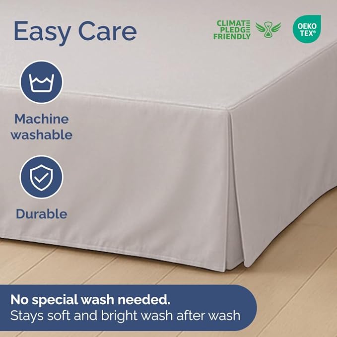 Pleated Bed Skirt King Size - 3 Sided Pleated Bed Skirt King - Ultra-Soft, Easy Fit with 15 Inch Tailored Drop - Hotel Quality, Wrinkle & Fade Resistant - for Women, Men, Kids and Teens - Light Grey