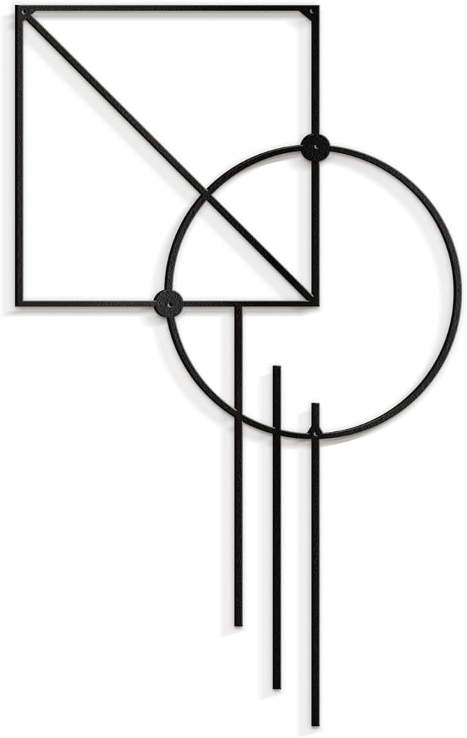 SIGNLEADER Metal Wall Decor Rectangle Circle Linear Minimalist Modern Luxury Wall Sculpture Hangings 3D Statue Home Decoration for Living Room, Bedroom, Bathroom, Kitchen, Fireplace, Office - 24" Black