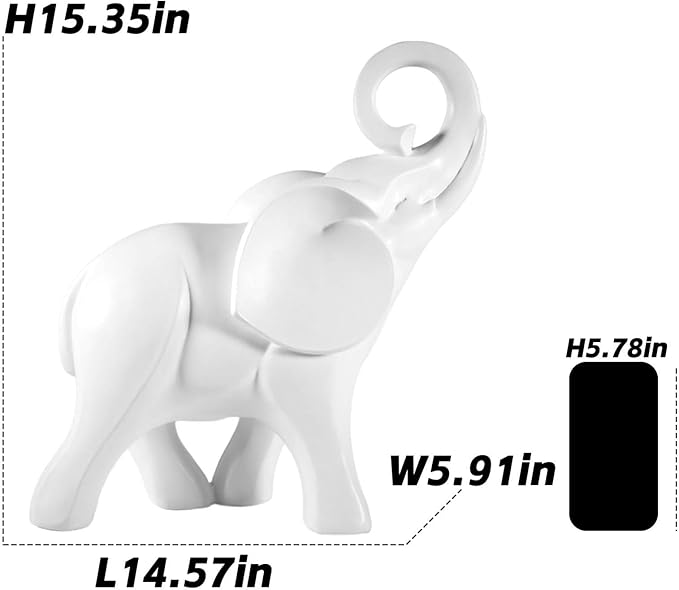 Elephant Statue. Elephant Decor Brings Good Luck, Health, Strength. Elephant Gifts for Women, Mom Gifts. Decorations Applicable Home, Office, Bookshelf TV Stand, Shelf, Living Room - White