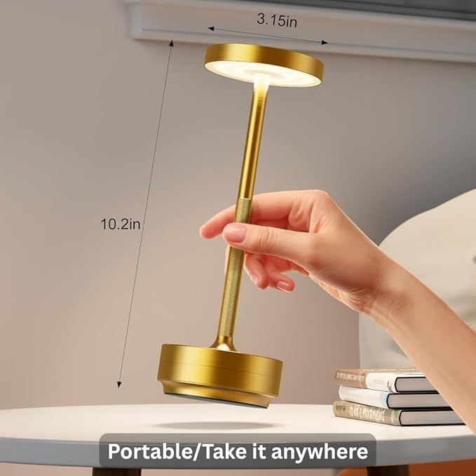 2 Pack Cordless Table Lamp Rechargeable - Waterproof, Touch 3-Color Lighting Portable LED Table Light for Outdoor,Patio,Restaurant.(2 Pack Gold)