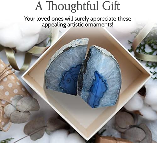 Nature's Decorations Agate Bookends - A Quality Blue Geode with Non-Skid Rubber Bumpers for Shelves, Office, Home Decor - Heavy Duty Cool Crystal Stone (2-3 LB)