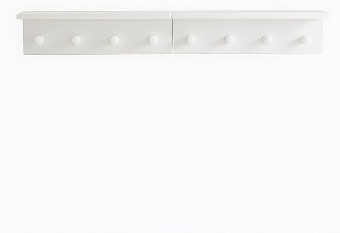 Entrance Coat Rack ，Coat Hooks, Wall-Mounted Wooden Hook Rack, Wall-Mounted Shelves are Very Suitable (White Color Finish—A-2)