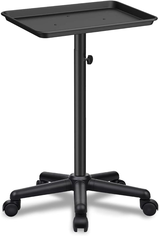 Black Salon Tray Height Adjustable Hair Color Tray with Wheels for Spa or Home Use