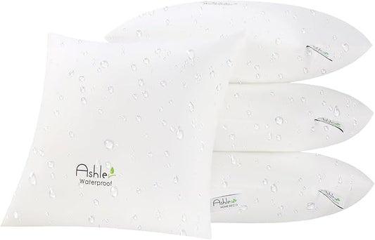 Ashler Home Deco Outdoor Waterproof Pillow Inserts - 20 x 20 Pillow Inserts Set of 4, Water Resistant Hypoallergenic Pillows Decorative for Garden, Square Lumbar Pillow for Sofa Couch