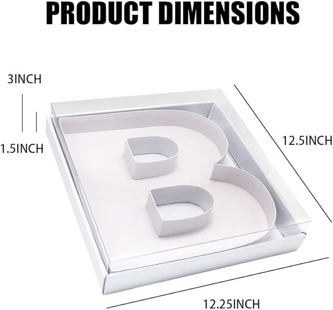 WENPACK 12.5" Cardboard Fillable Letter Shaped Mache Charcuterie Sweets Candy Decorative Box with Clear Lid (White, B)