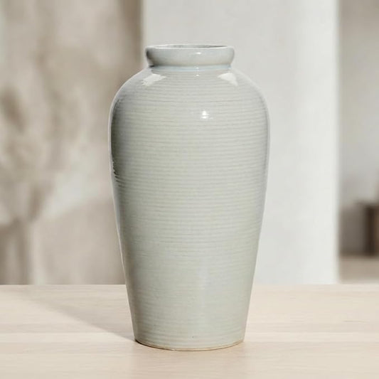 Large Modern Farmhouse Vase for Centerpieces, 11 Inch Tall Ceramic Vase - Glazed Textured Pottery Vases Home Decor, Side Table, Kitchen, Living Room Decor, Entryway, Mantel Decorations
