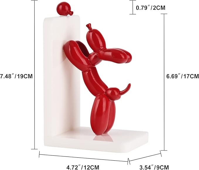 Resin Balloon Dog Book Ends Decorative，Balloon Dog Bookends Animal Bookends，Animal Book Ends for Kids Books，Cute Bookends Unique Book Ends Book Stopper Book Holder for Shelf Office Home Decor