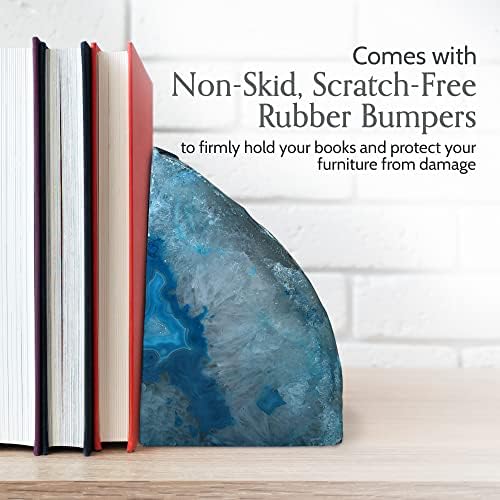 Nature's Decorations Teal Agate Bookends – A+ Grade Geode Heavy Duty Decorative Stone Crystal for Shelves & Bookcases, Natural Polished Bookshelf Decor, 1 Pair 4-6Lbs