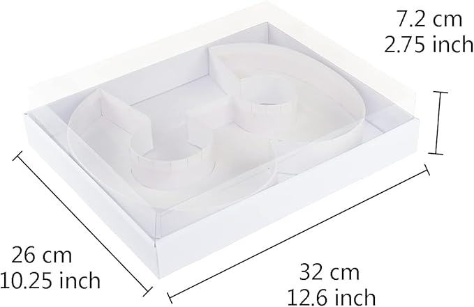 WENPACK 12.5" Cardboard Carton Number Shaped Tray for Charcuterie Mache Fresas Fillable Sweets Candy Box with Clear Lid (White, 3)