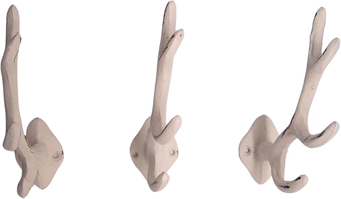 Wowser White Antler Wall Hooks, Set of 3, Wall Mounted Decoration, Rustic Decor, 5.5 Inches