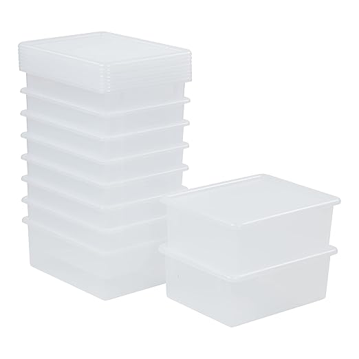 ECR4Kids Letter Size Deep Tray with Lid, Storage Bin, Clear, 10-Piece