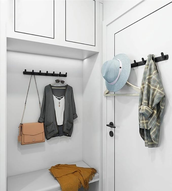 Wall Mounted Coat Racks with 8 Hooks Hanging Holder Towel Rack 29.7"x1.3" Modern Black Hanging for Clothes Entryway Bathroom (8 Hooks(2 Packs))