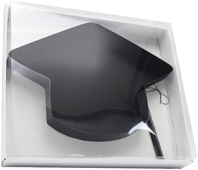 WENPACK 2025 Cardboard Grad Cap Shaped Charcuterie Mache Treat Packaging Strawberries Sweets Gift Box with Clear Lid (Black, Grad Cap)
