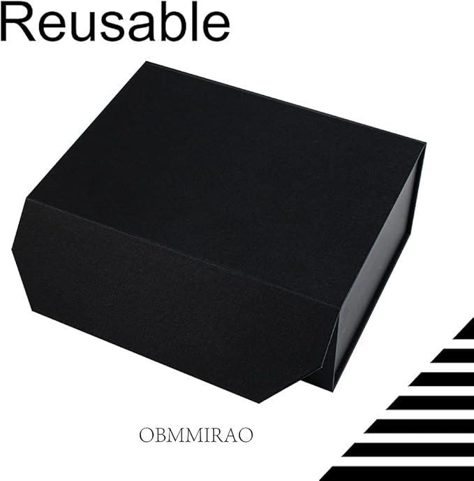 Modern Black 5PCS 9.5x7x4 Inch Gift Box with Lid, Sturdy Rectangle Collapsible Box for Gift Packaging, Foldable Magnetic Closure Storage Boxes, Bridesmaid Proposal Box