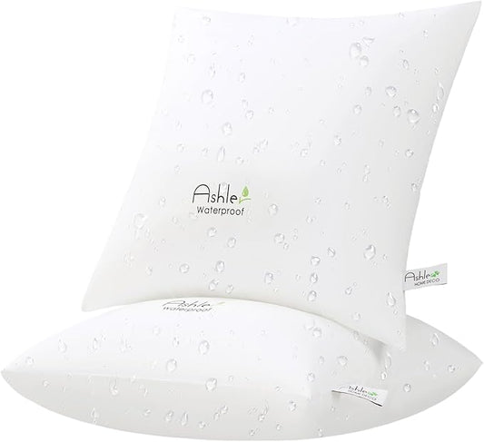 Ashler Outdoor Pillow Inserts 26x26 Pack of 2, Waterproof Pillows Decorative for Couch, Hypoallergenic Pillow Square Lumbar Pillow Form for Bedding Couch,White