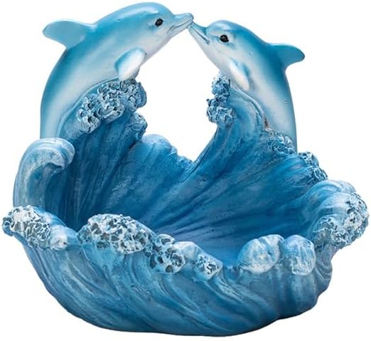 Decorative Dolphin Resin Statue with Wave Design, Sea Life Sculpture for Home Office Desktop Decorations, Couple Gift