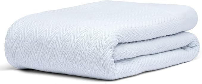 9Threads 100% Cotton Herringbone Weave Blankets, 66"X90" Twin, Throw Blanket for Bed,All Season Cotton Blanket, Cozy Blanket,Throws Bed Blanket, Throw Blanket for Couch,Modern Home Decor -Light Blue