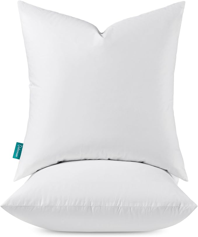 Oubonun 16x16 Feather Down Throw Pillow Inserts, 100% Cotton Cover, Medium Firm Decorative Pillow Inserts for Couch, Sofa, Bed, Chair (Set of 2)